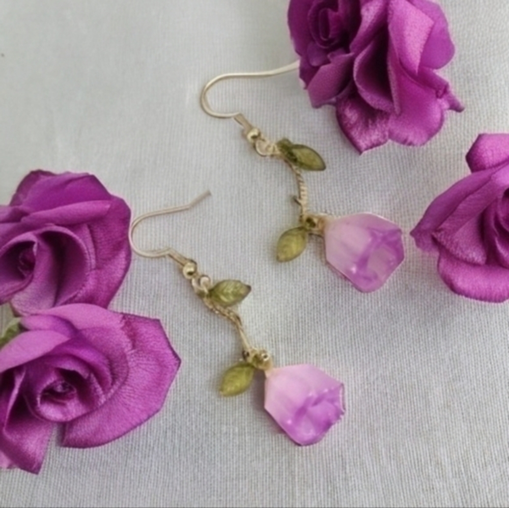 ANTHROPOLOGIE RESIN DROP LILAC FLORAL EARRINGS